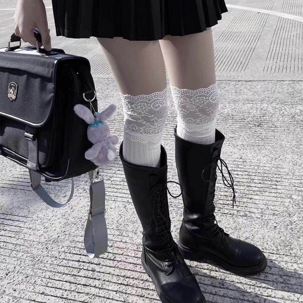 Women’s Over-the-Knee Black & White Lace Lolita Socks