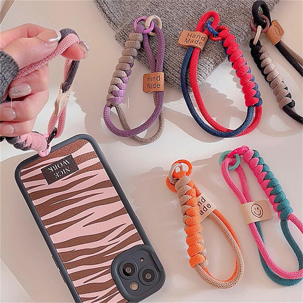Cute Label Korean Mobile Phone Candy Color Twist Rope Bracelet Chain Black Rope For iPhone 14 13 12 11 Pro Max Samsung Flip 3 4