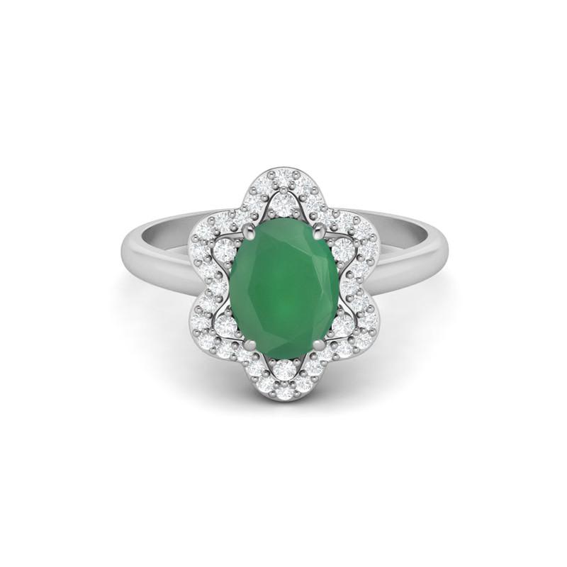 8X6MM Oval Green Onyx Gemstone 925 Sterling Silver Solitaire Halo Women Engagement Ring
