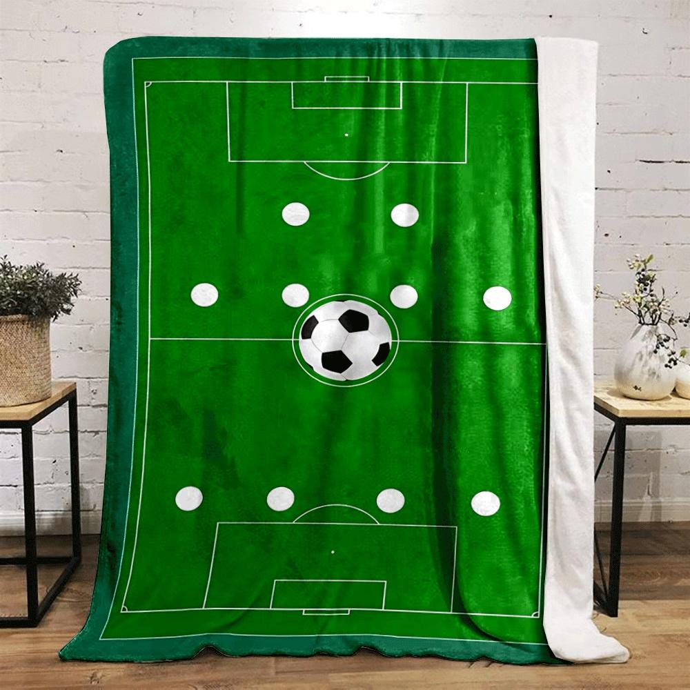Soccer field layout with player positions and a ball in the center circle. for all seasons blanket lunch break throw gift