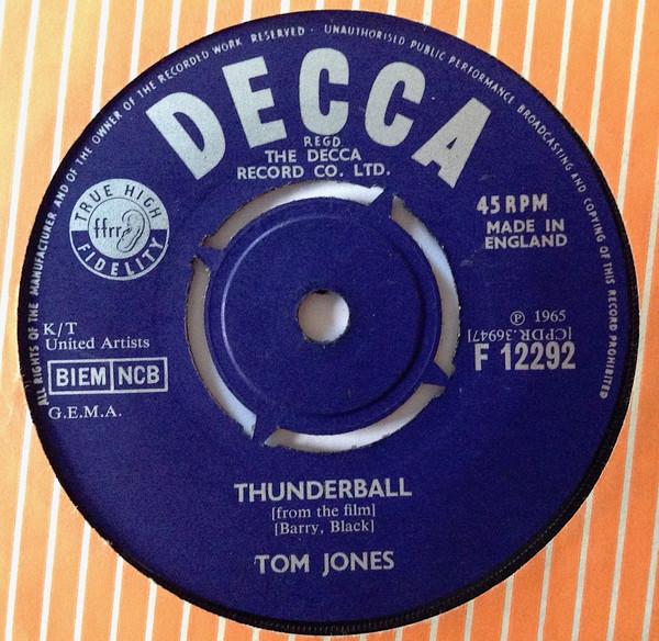 

7inch Record TOM JONES - Thunderball F12292 Decca 1965 UK Pop Used