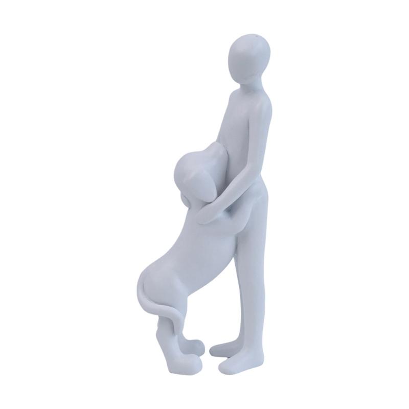 Resin Figurine Man and Dog Sculpture Collectible Ornament Gift for Dog Lover Living Room Bedroom Desktop Shelf Display