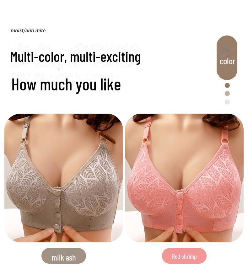 Cross-Border Large Front Buckle Wireless Bra with Side Support and Jacquard Design