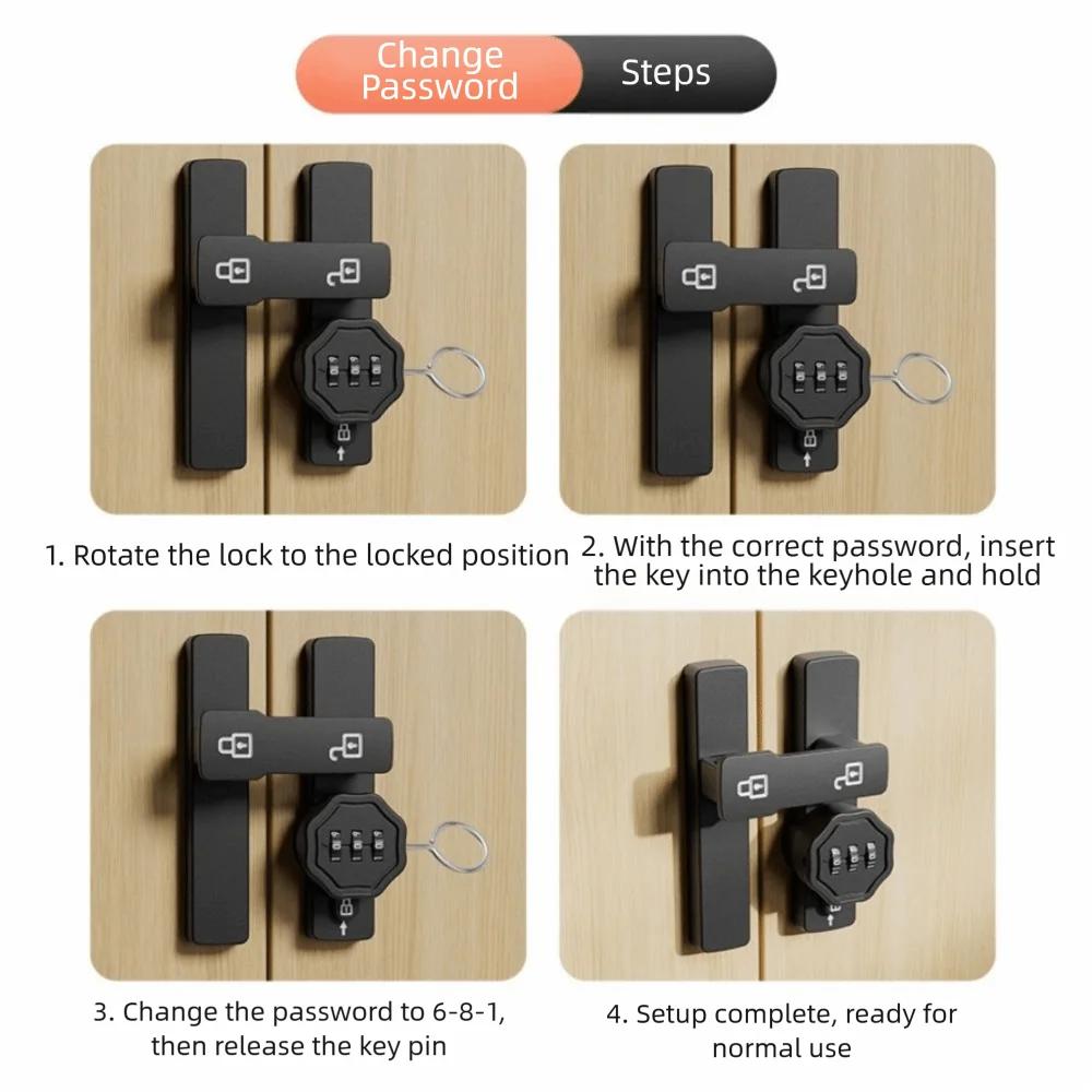 Zinc Alloy Password Lock 90/180 Degree Mechanical Password Sliding Door Lock High-Security Luminous Sign Door Bolts