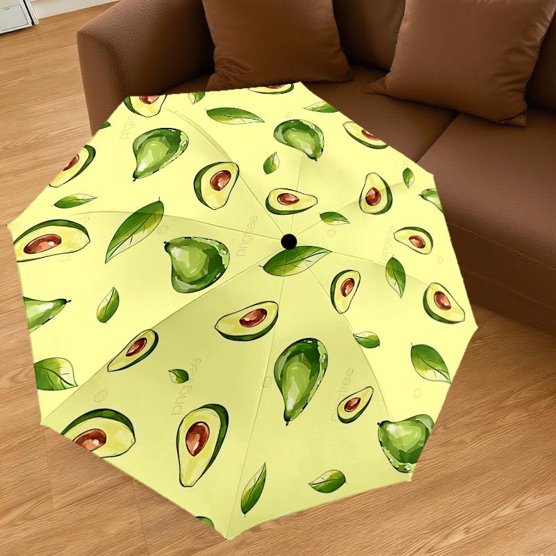 1PC Avocado Leaf Automatic Open/Close Umbrella with Windproof, 8-Rib Sturdy Canopy, Durable Ribs, Fashionable Design, Outdoor Accessory, Fun Prin, Hol