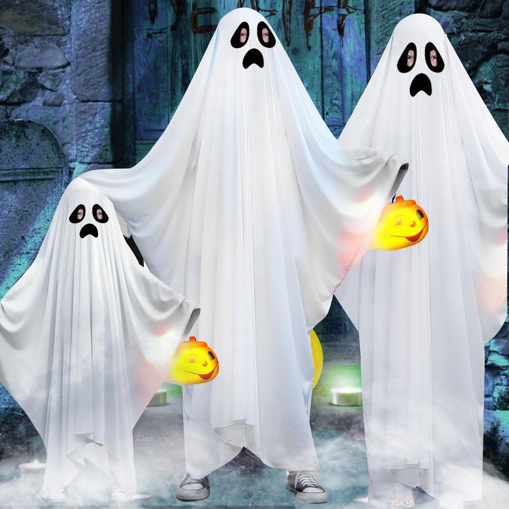 Maazusa Halloween Ghost Cosplay Costume, Full-Body Cloak, Dracula Ghost Jumpsuit, Cute Costume for Parents and Children, Adults, and Kids (Children's