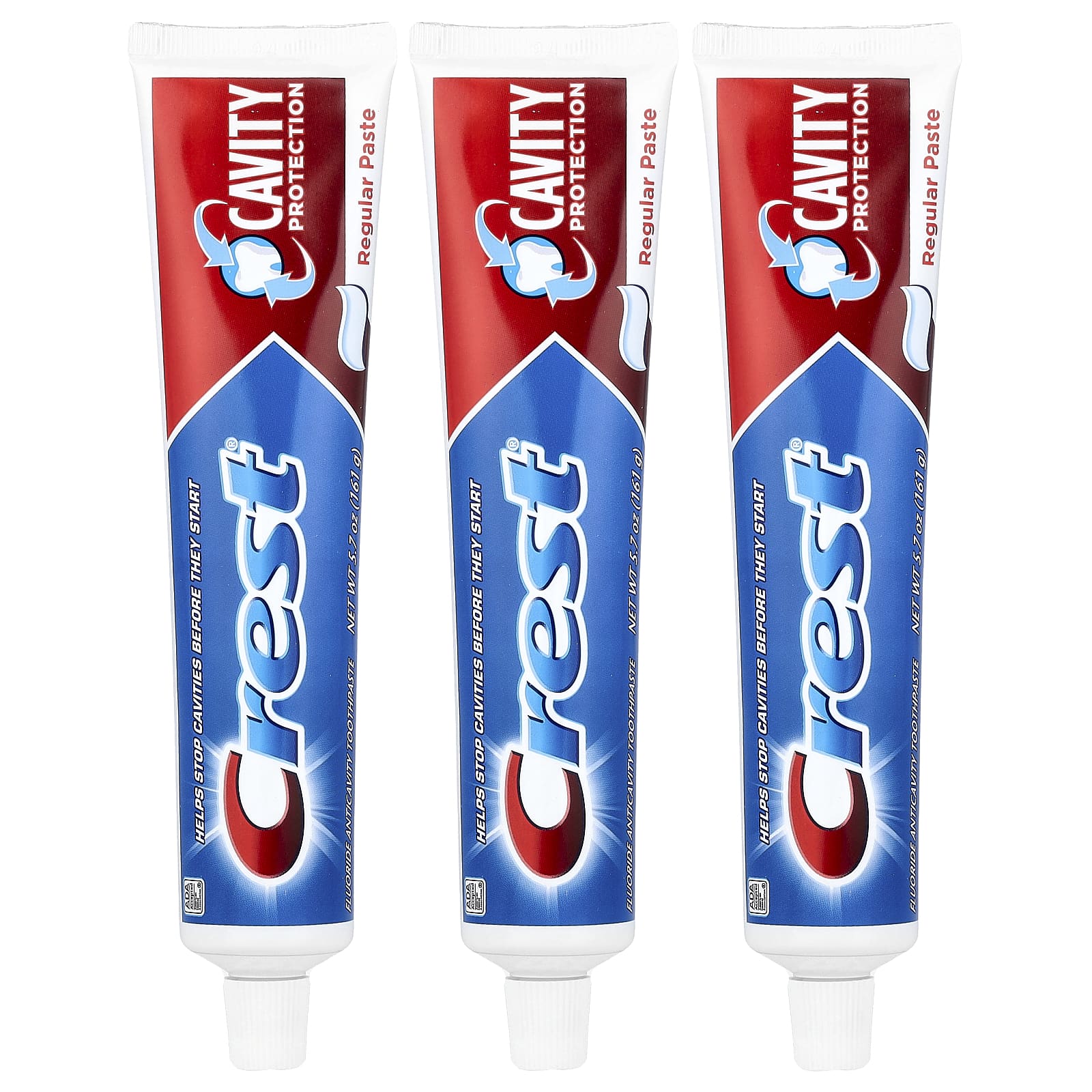 

Защита от кариеса, Фторидная зубная паста для профилактики кариеса, Обычная зубная паста, 3 упаковки, 161 г(5.7 унции) Каждый