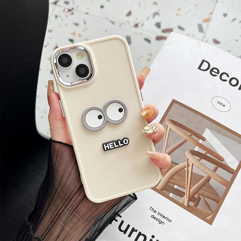 Cartoon Big Eyes Hello Mobile Phone Case For Apple 17Promax Silicone Iphone15 Solid Color 14 Simple 8