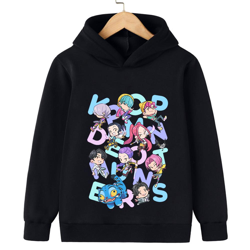2025 KPop Demon Hunter Cartoon Girls Boy Hooded Sweatshirt Warm Children's Korean Wave Fashion Casual Tops Casual Girls Clothing