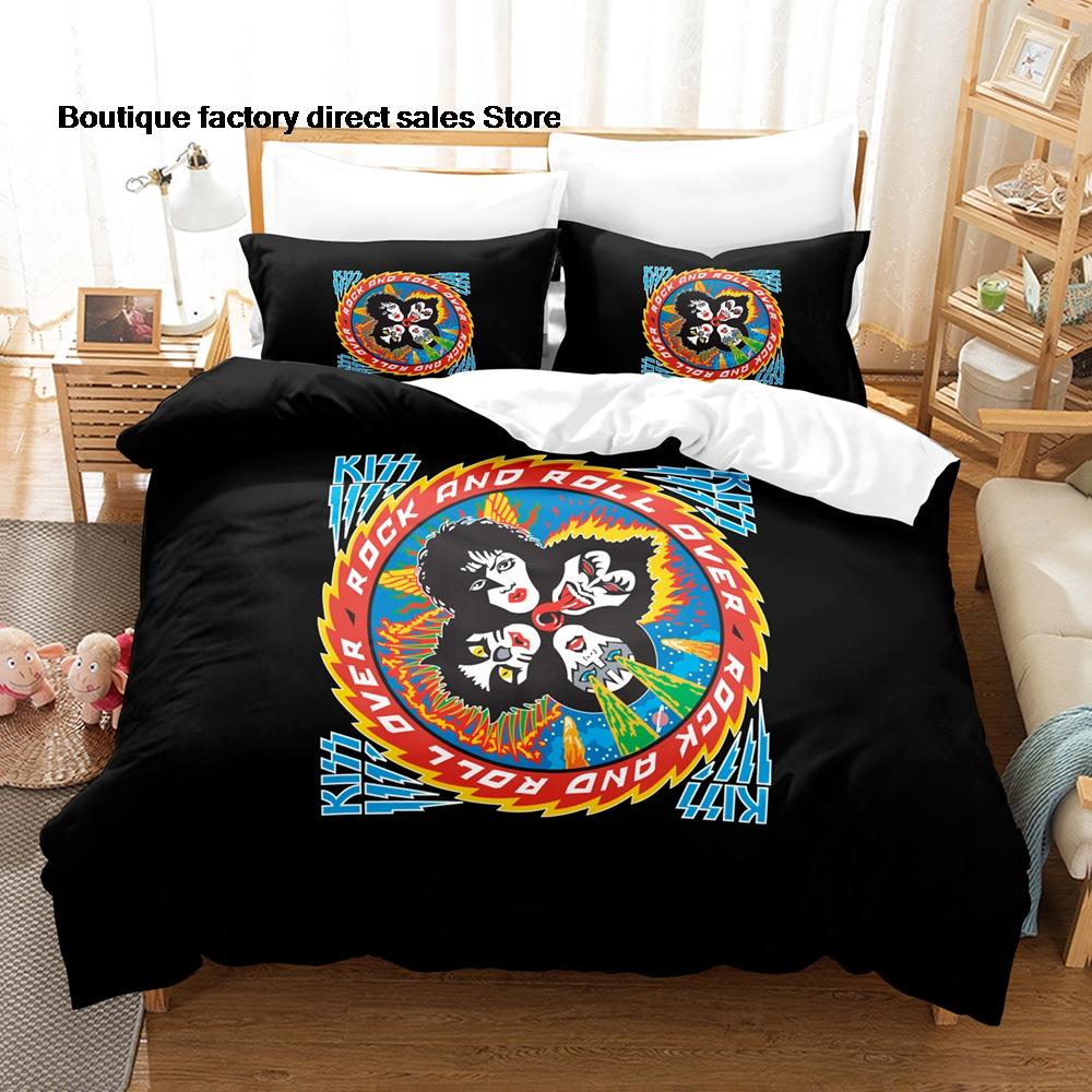 y2k Metal Rock Kiss Band album Bedding Set Single Twin Full Queen King Size Bed Set Kids Bedroom Duvetcover Sets Bedding Set