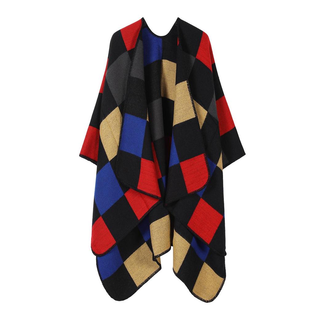 Solid Color Striped Shawl Cardigan: Warm, Versatile Imitation Cashmere Scarf for Autumn and Winter