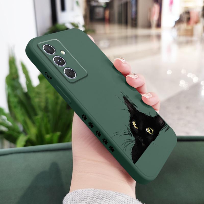 

Cold Black Cat Phone Case For Samsung Galaxy A37 A57 Liquid Silicone Cover Samsung A37 темно-зеленого