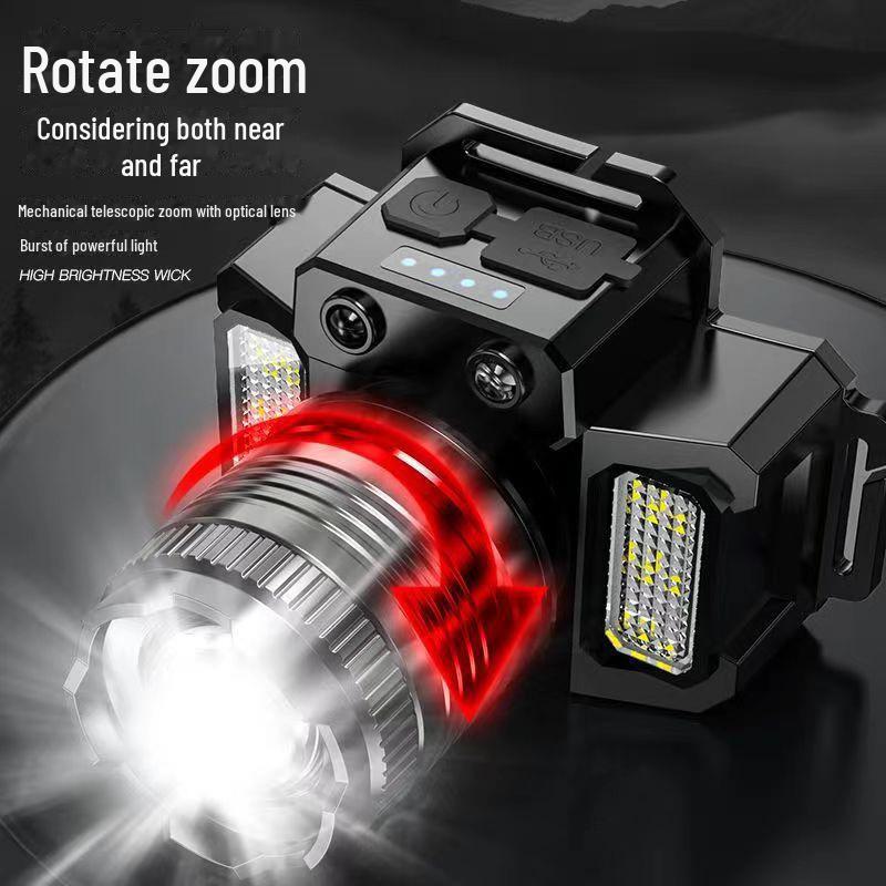Cross-Border LED Headlamp: Long-Lasting, Rotatable Zoom, Multifunctional for Outdoor Fishing & Emergencies.
