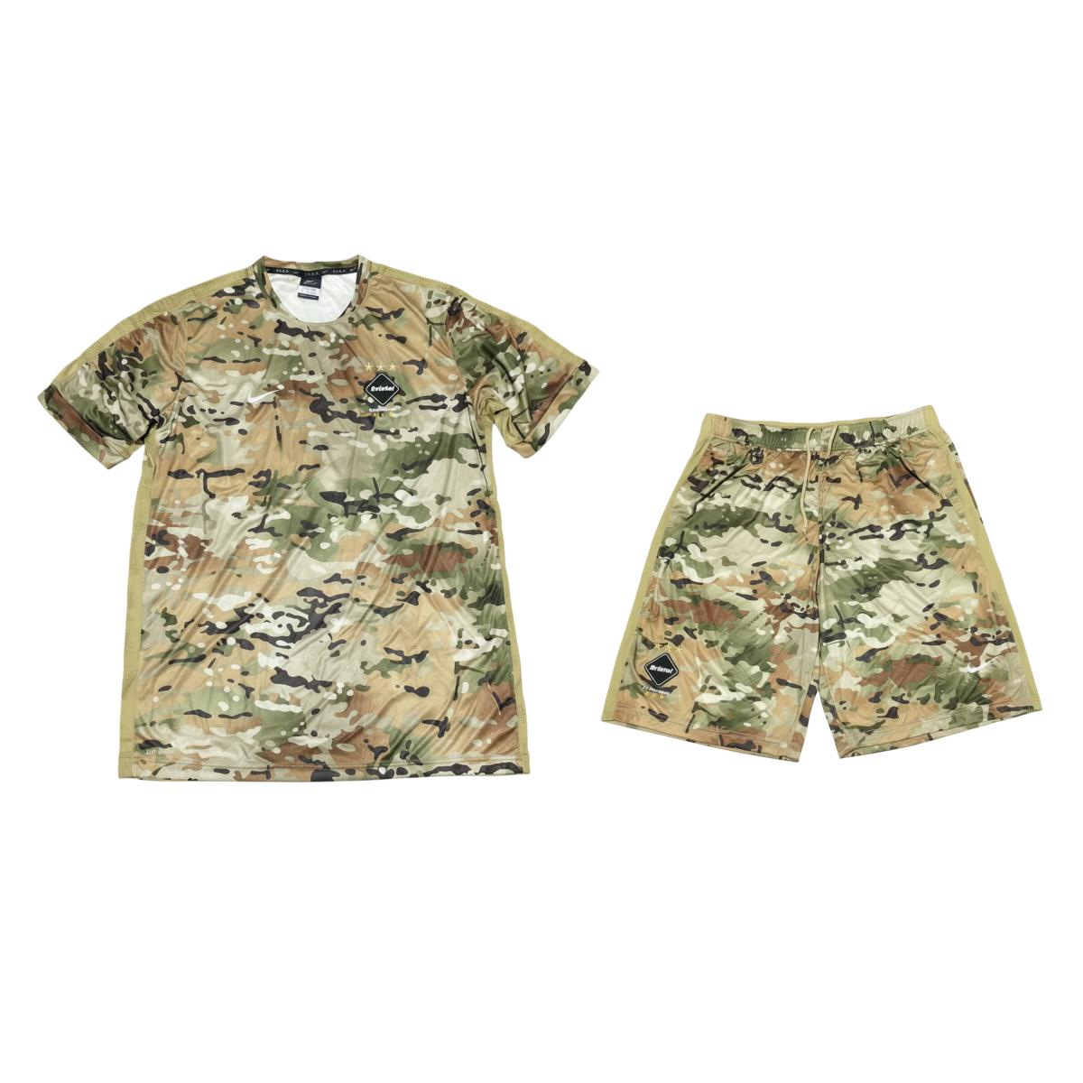 Nike FCRB Schnelltrocknend Bedruckt Atmungsaktiv Feuchtigkeitstransportierend Kurzarm Mittelhohe Shorts Lässiges Sportset Herren Sets 716123-240 L beige