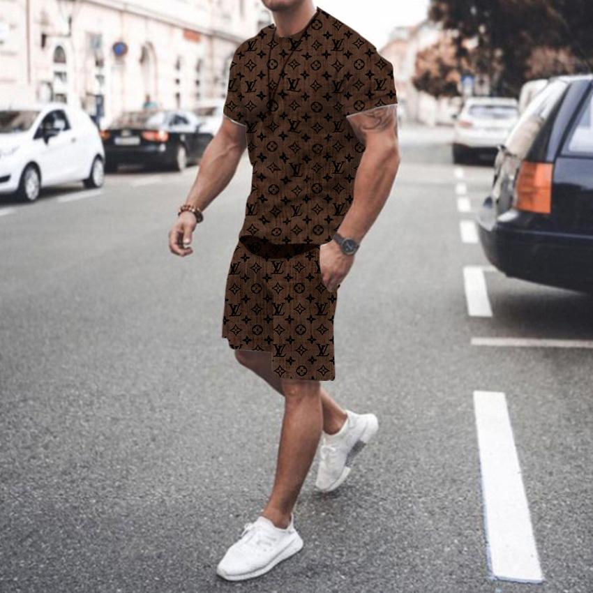 Ensemble T-shirt à manches courtes et col rond pour homme, imprimé 3D de marque de luxe d'été, ensemble short 2 pièces de haute qualité, décontracté, street, sportif