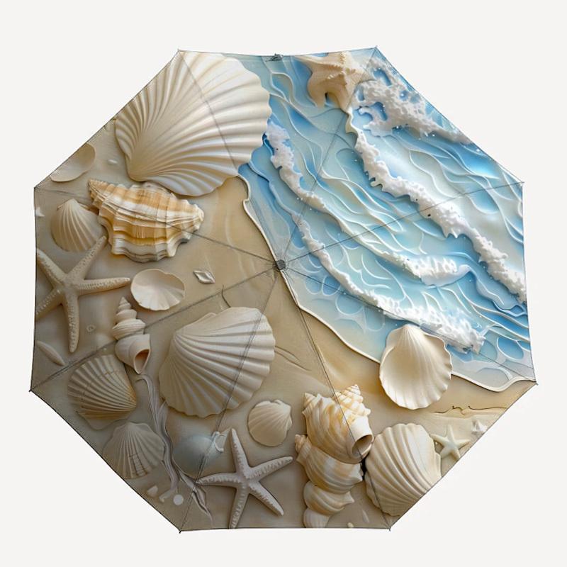 1pc Seashells Oceanwaves Automatic Open/Close Folding Umbrella - Compact 8-Rib Design, Daily Use, Perfect Gift for Friends & Family yy260327070