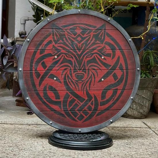 

Viking Wolf Round Shield Norse Wooden Warrior Shield for LARP, Cosplay, Reenactment Wall Display Handcrafted Battle Prop