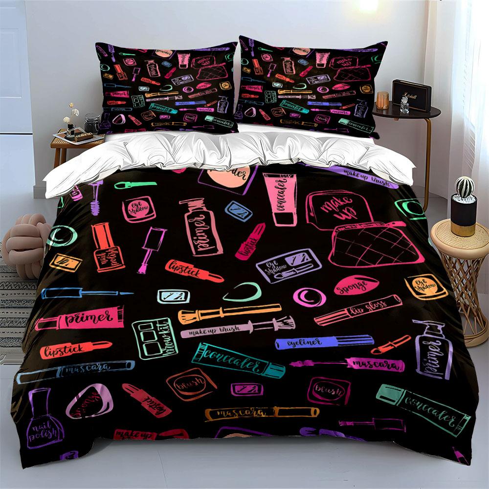 Colorful Makeup Pattern Bedding Bedding Duvet Cover Set Duvet Cover Pillowcases (1 * Duvet Cover 2 * Pillowcases, without duvet insert)