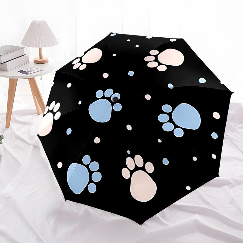 1pc Paw Prints Umbrella with 8 Iron Ribs and a Plastic Handle, Automatic Opening and Closing, and Daily Use.1071