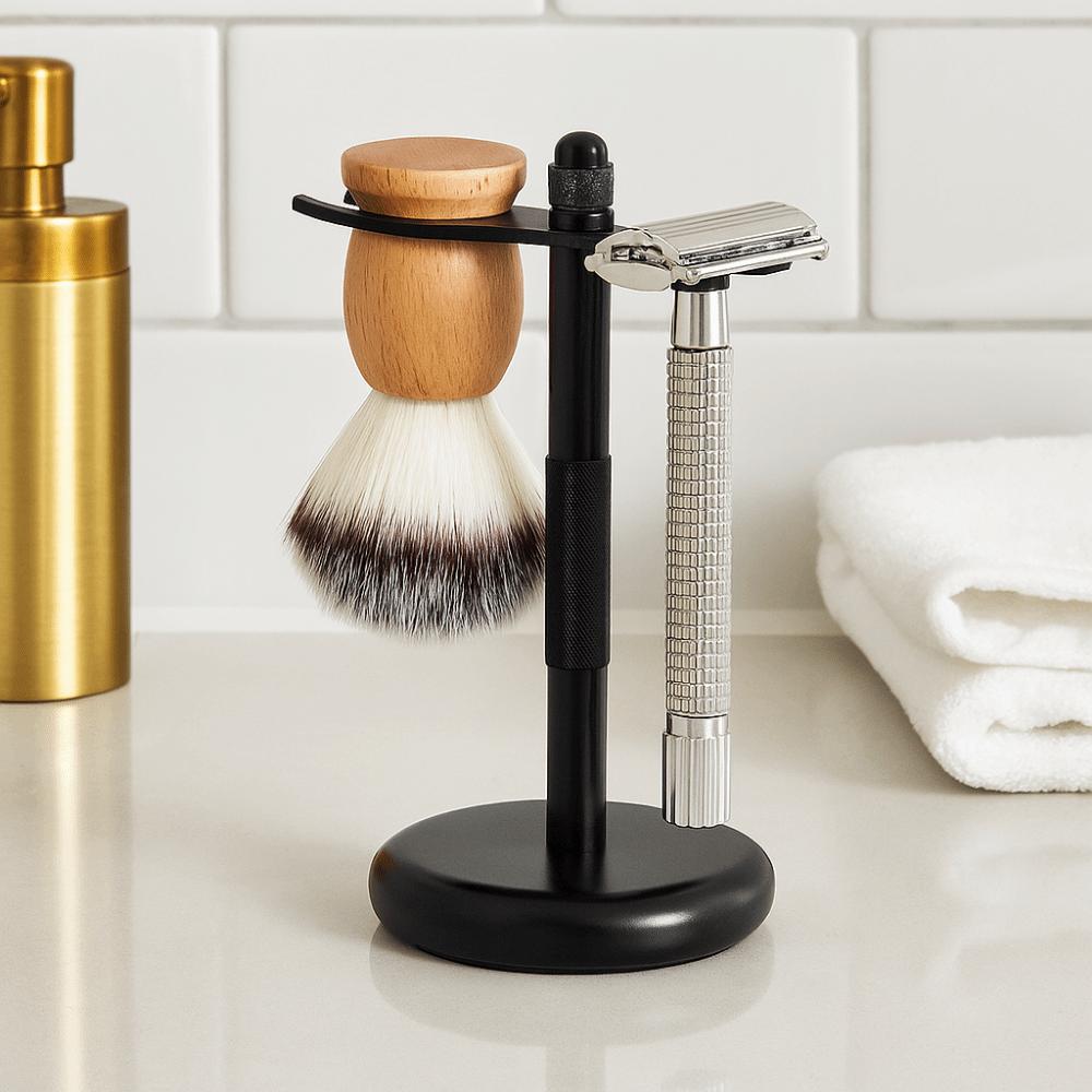 Zinc Zinc Alloy Construction Razor and Brush Stand Weighted Bottom Razor Storage Bracket Grooming Station