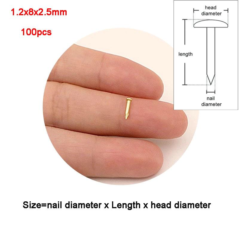 Pure Copper Brass Small Mini Round Head Nail Dia 1.2mm 1.5mm 2mm 2.8mm for Jewelry Chest Box Case Hinge Furniture