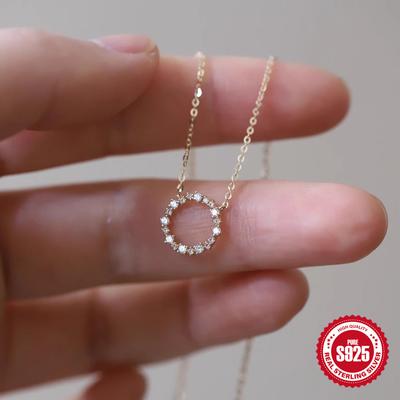 925 Sterling Silver Collarbone Chain Inlaid With Zircon Full Diamond Circle Necklace Temperament Exquisite Versatile Accessories