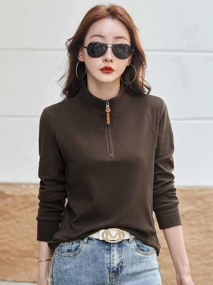 Women's Stand-Up Collar German Velvet T-Shirt: Autumn/Winter 2025, Long Sleeve, Casual Warm Base Layer Top.