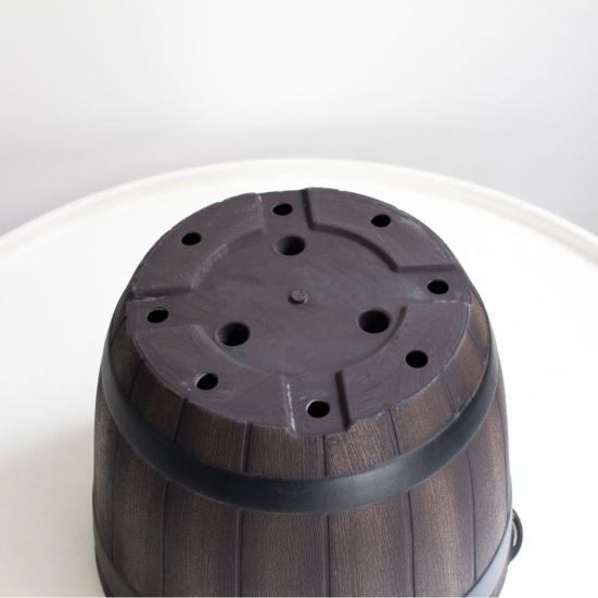 Flowerpot with Built-In Drainage System Rustic Barrel Style Decorative Garden Planter