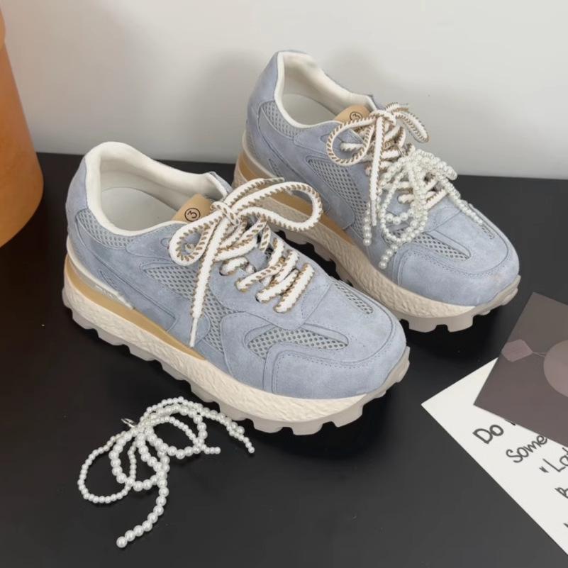 

Genuine leather~ inner height increase 8CM Forrest Gump shoes women s 2025 summer new breathable mesh small casual sports women s shoes 39