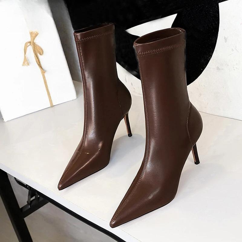 Fashion High Quality Women Ankle Boots Fashion Soft Leather Women Shoes Street Style Pointed Toe Thin Heels Ladies Boots Shoes for Women