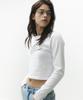 MAGOODGAN Lydia 3654 Lettering Slim Fit Off-White Crop Long Sleeve Tee