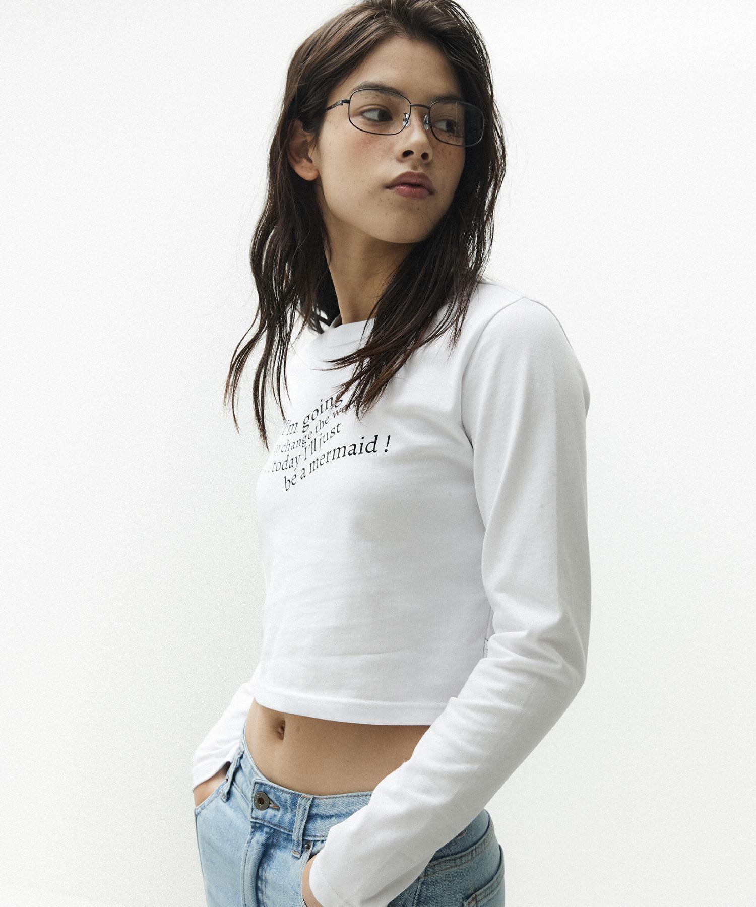 Mc Wood Gun Lydia 3654 Lettering Slim Fit Off-White Crop Long Sleeve Tee M