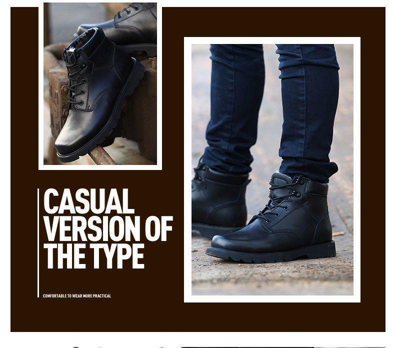 Pánské zimní bojové boty z pravé kůže s vlněnou podšívkou a vojenským háčkem