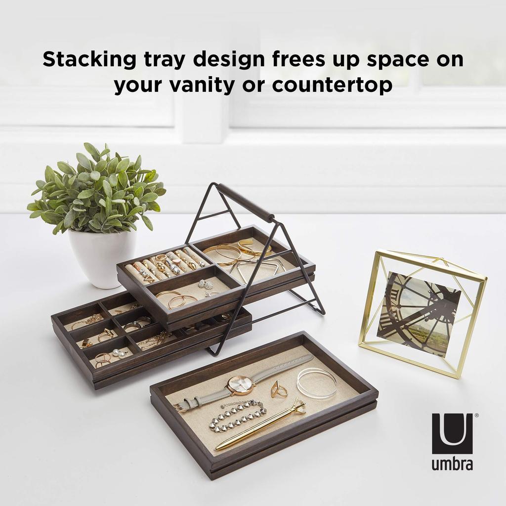 Umbra TERRACE Wooden Tabletop Accessory Case, Walnut, Jewelry Box, Case, Storage