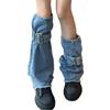 Harajuku Blue Leg Covers with Buckled Strap Washed Jeans Leg Warmer Flared Socks