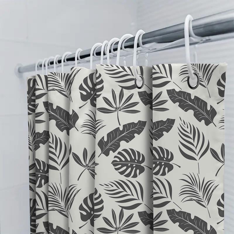 Black Leaf Shower Curtain Bathroom Decor Waterproof Home Design 180X180Cm