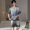 Ice Silk Pajamas Men's Summer 1011 New Short-sleeved Cardigan Set, Thin Breathable and Cool, and Large-size Loungewear