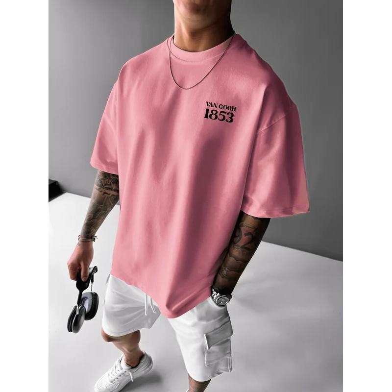 Men's summer 100% pure cotton fashionable casual loose tribute Van Gogh famous painting printed round neck short sleeved T-shirt