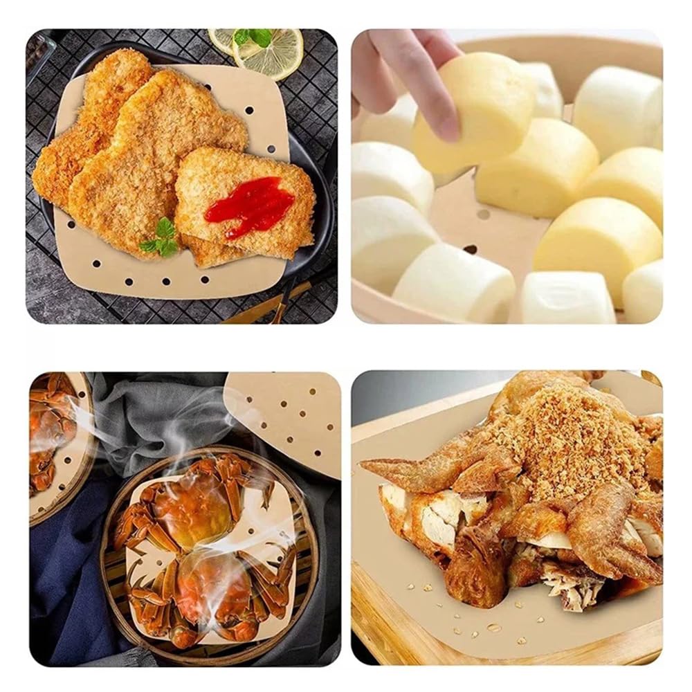 WIOOYIUU Dampfgarer 23 x 23 100 Natürlich mit Runder Hitzeöl für Dampfgarer und Kochpapierbögen, cm, Bögen, Farbe, Löcher, Einweg, Widerstandsfähig,
