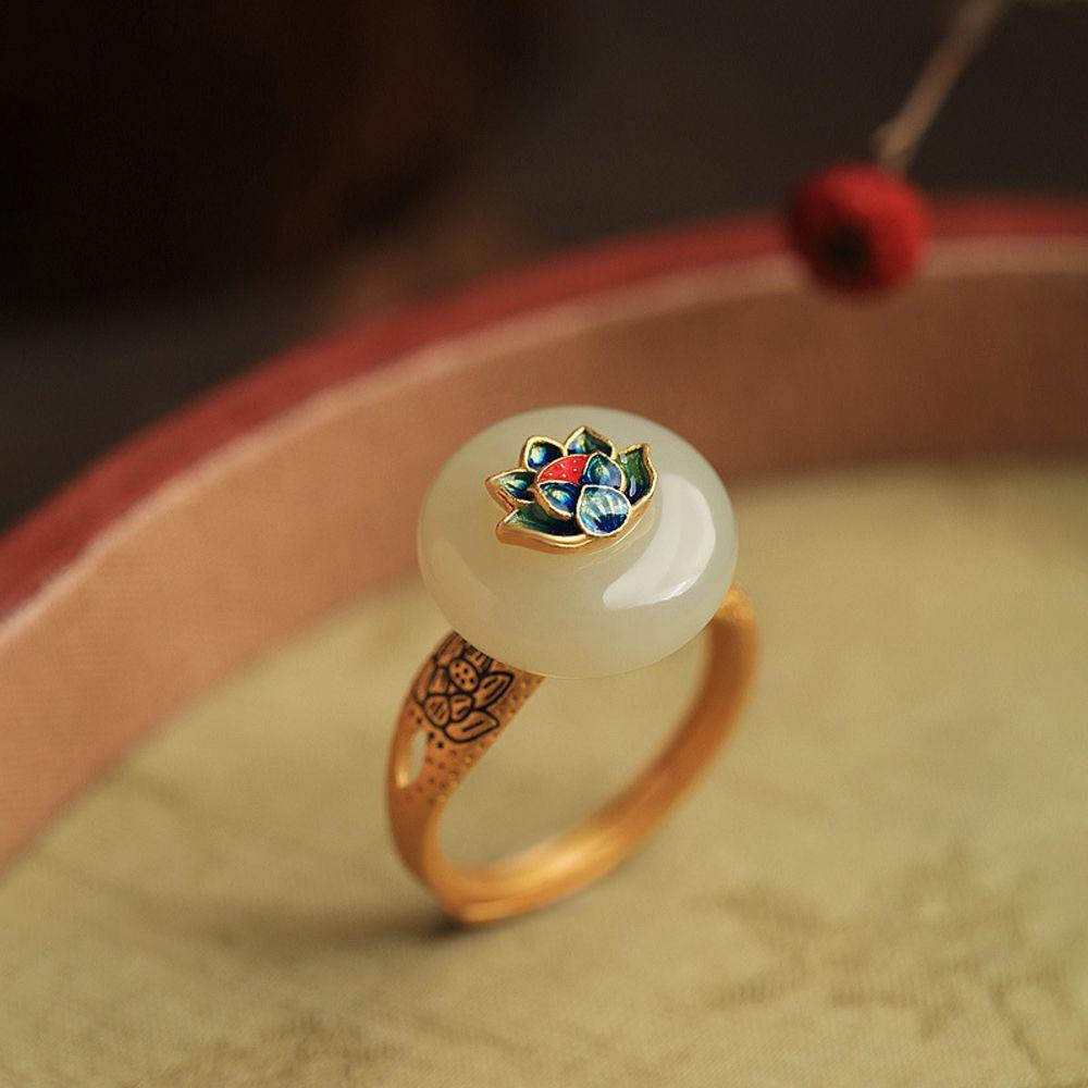 vintage retro Open Elegant Party Jewelry Adjustable Lotus Chinese Style Ring  Ancient Ring
