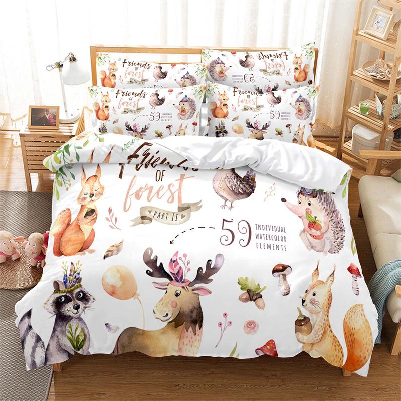 Forest Animal Bedding Set Animal Theme Duvet Cover Set Fashion Duvet Cover Children's Bedroom Cartoon Duvet Cover Bedding Set