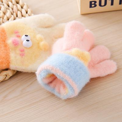 Winter Plush Knitted Gloves For Baby Cute Cartoon Girls Boys Mittens Outdoor Windproof Toddler Kids Full Finger Gloves