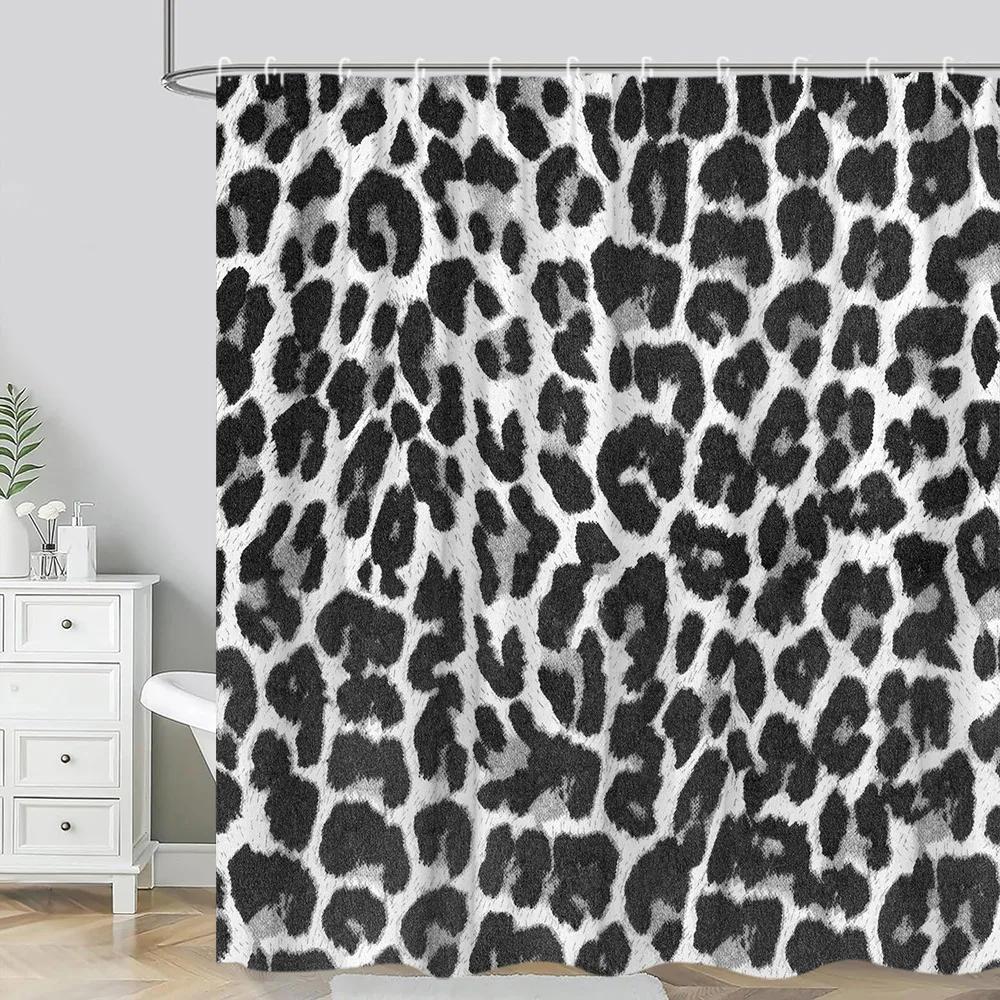 Leopard Textured Shower Curtain, Vintage Striped Brown Floral Creative Geometric Modern Plants Polyester Bathroom Decor Curtain