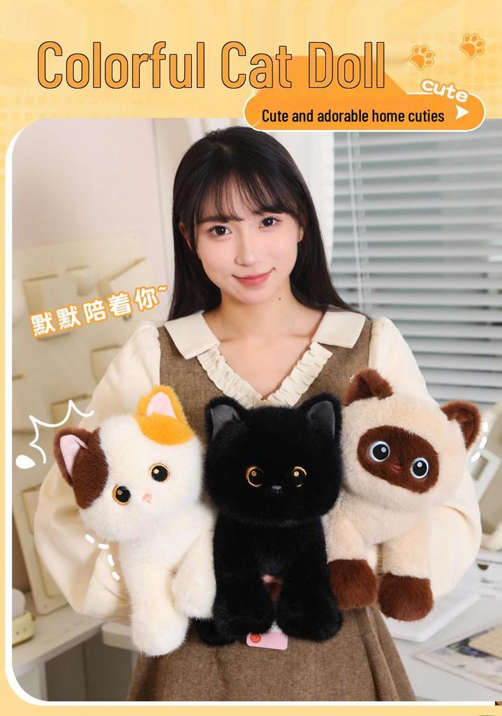 Cute Cat Plush Toy Trio: Siamese, Black, and Calico Soothing Dolls for Kids
