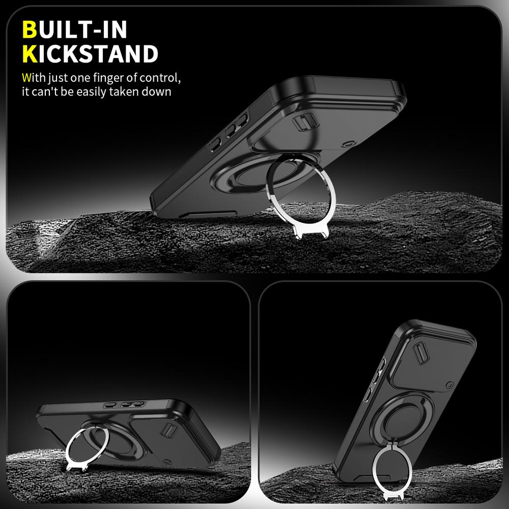 KEYSION 360° Rotating Ring Stand Phone Case for Xiaomi 17 Slide Camera Protection Magnetic Shockproof Back Cover for Xiaomi 17