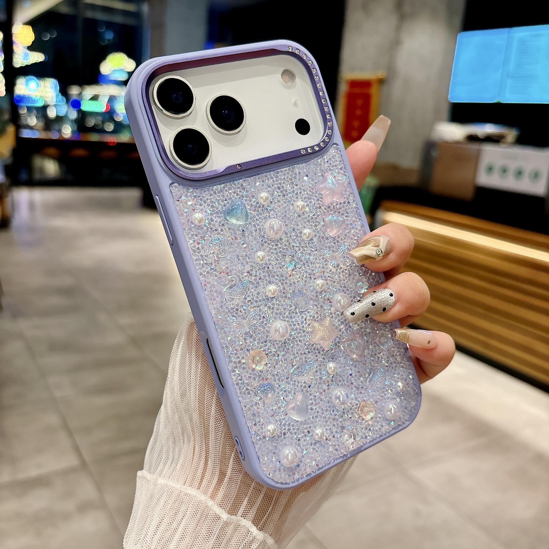 

Compatible with iPhone 16 Pro Max/17 Pro: Luxury Rhinestone Floral Phone Case 14 Promax