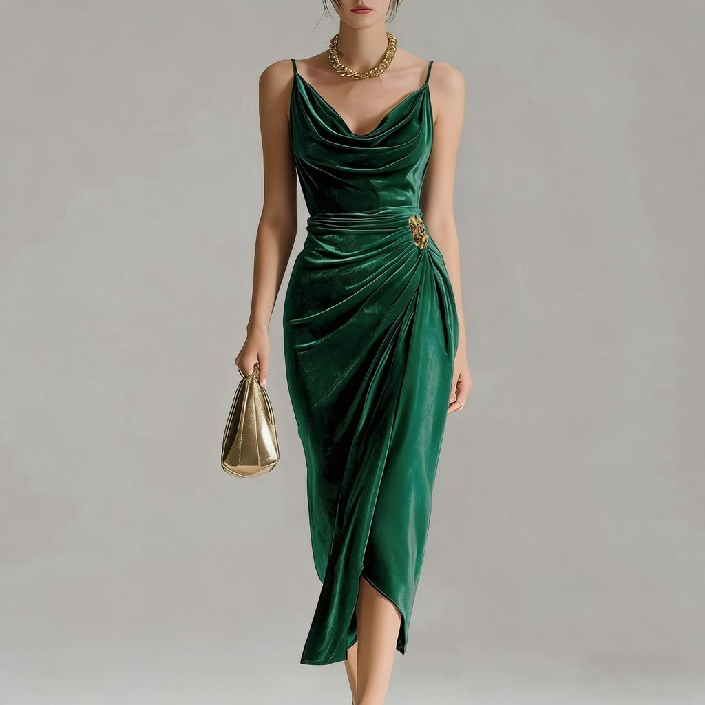 Modna i casualowa damska welurowa sukienka bez rękawów z długim rozcięciem, podkreślająca figurę