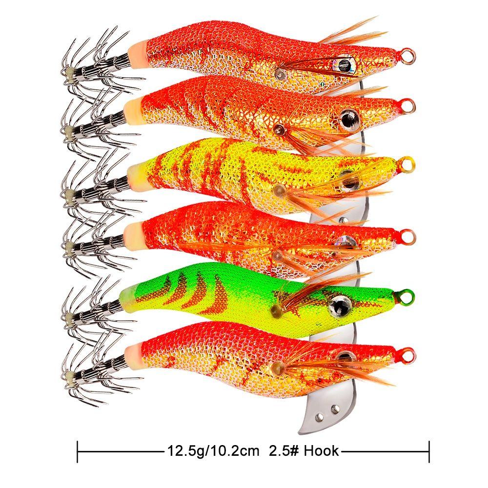 2.0#  2.5#  3.0# Jigs Luminous Lifelike Squid Hook Wood Shrimp Lures Octopus Bait Fishing Tackle