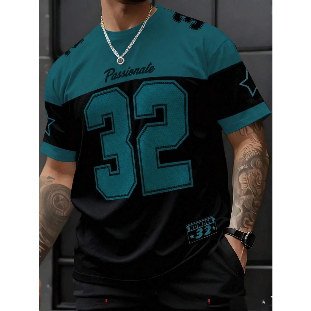 Men's Colorblock Graphic Number 32 Short Sleeve Round Neck T-Shirt