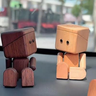 Car Air Vent Freshener Perfume No Essential Oil Fragrance Expander Wood Robot Fragrance Bottle Wooden Man Figurine Home Ornament